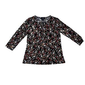 Liz Claiborne PETITE SMALL PS Black Floral Career Top 3/4 Sleeve 1892